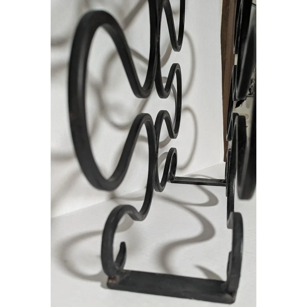 Vtg Hand-Forged Wrought Iron Scroll Design Table/Bar Top Wine Rack (Ten Bottles)